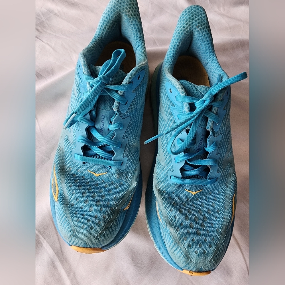 Hoka Women's Blue Athletic Running Shoes with Yellow Accents